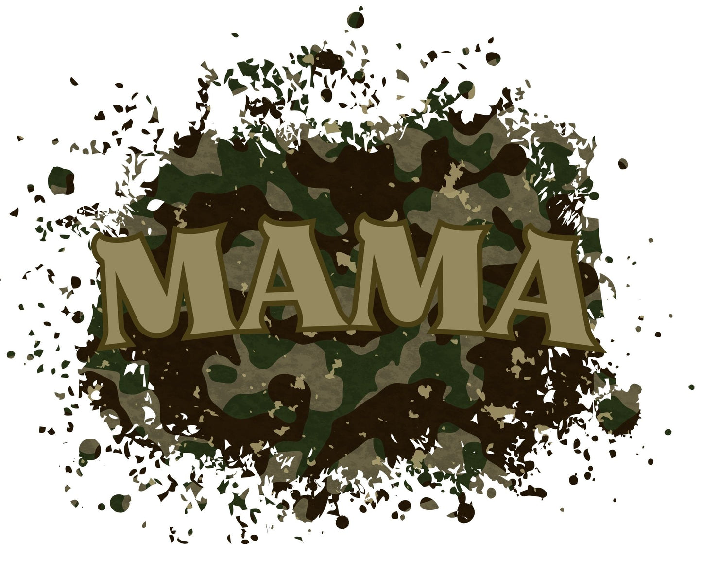 Full-color heat press screen transfer. Camo Mama. For all types of apparel.