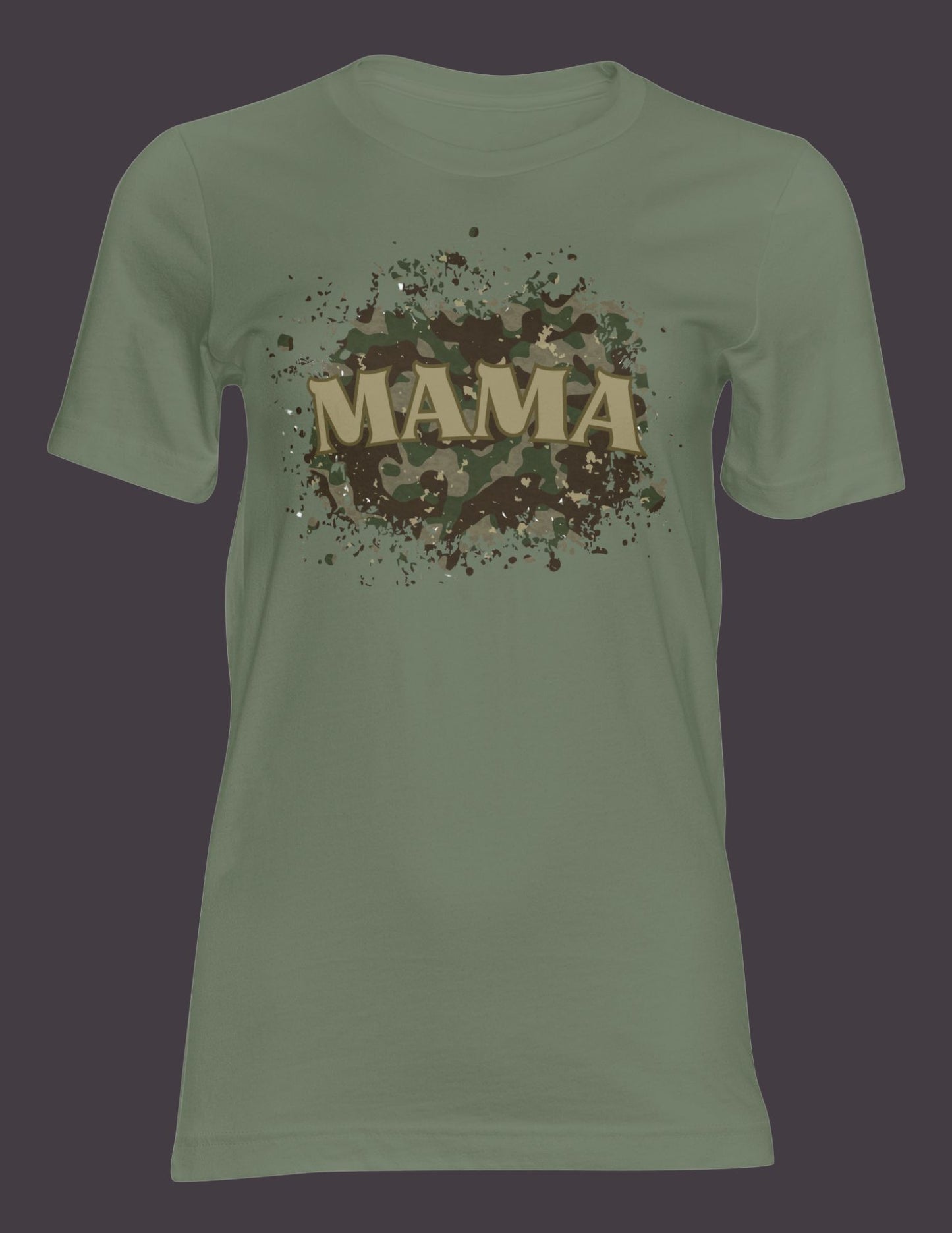 Full-color heat press screen transfer. Camo Mama. For all types of apparel.